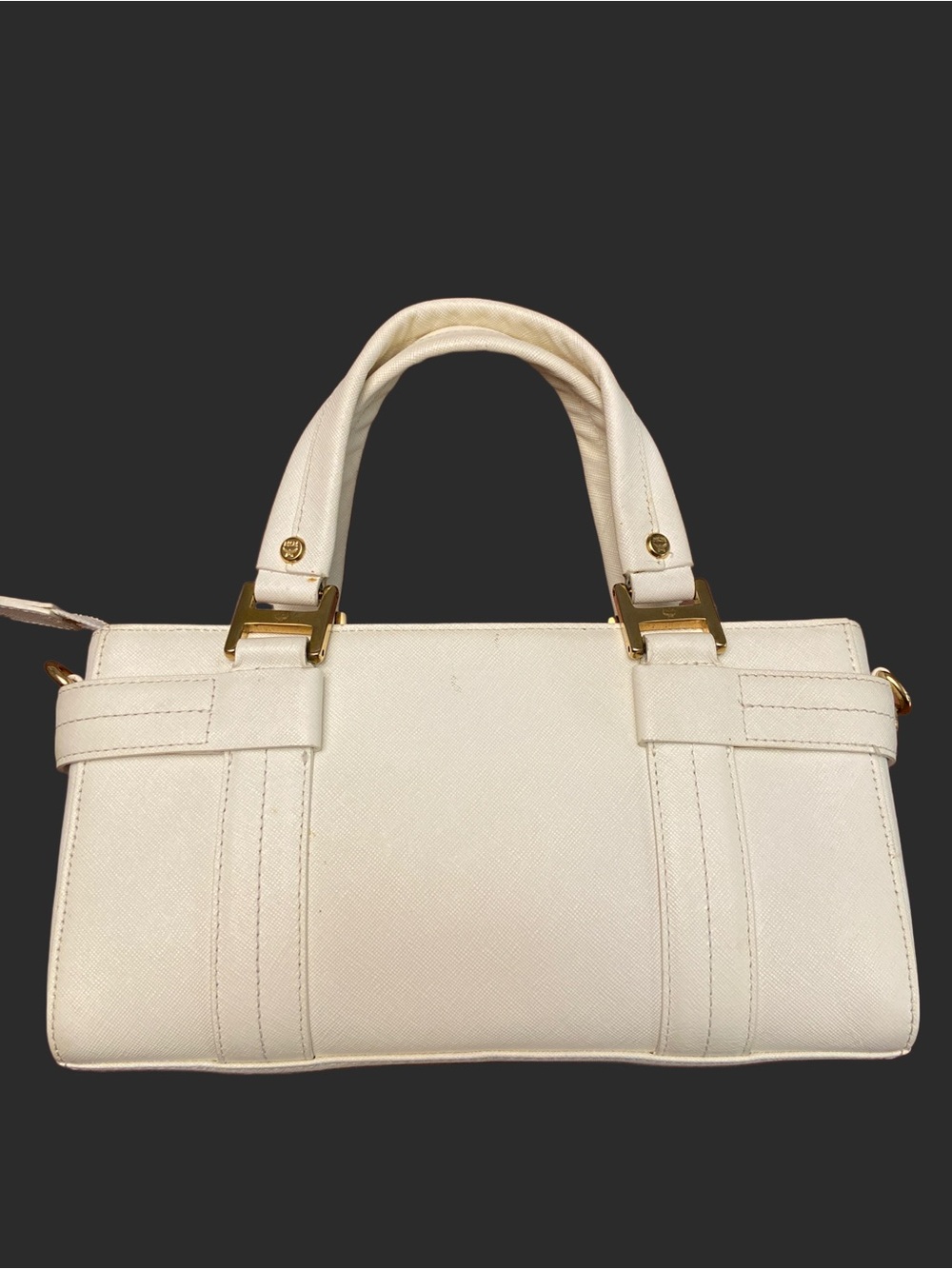 Authentic MCM Ivory Leather Boston Tote / Crossbody with Gold Hardware & Chain - Picture 4 of 16